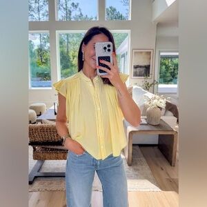 Madewell Pale Yellow Button-Front Flutter Sleeve Top